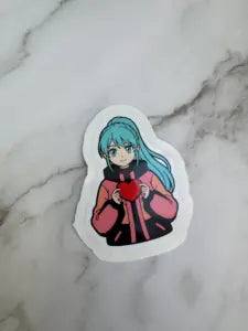 Anime Sticker – Manga Girl mit Herz | 10 cm, wasserfest, 3 cm Peel-Rand