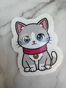 Kawaii Katze mit Glöckchen | 10 cm, wasserfest, 3 cm Peel-Rand