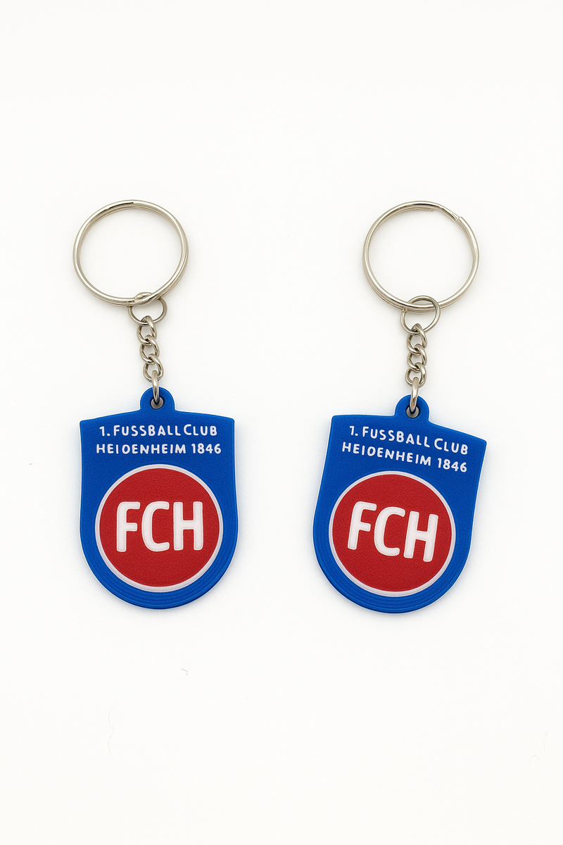 Handgefertigter 3D-gedruckter Schlüsselanhänger mit FCH-Logo in Vereinsfarben