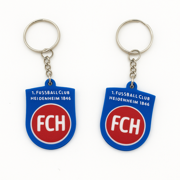 Handgefertigter 3D-gedruckter Schlüsselanhänger mit FCH-Logo in Vereinsfarben