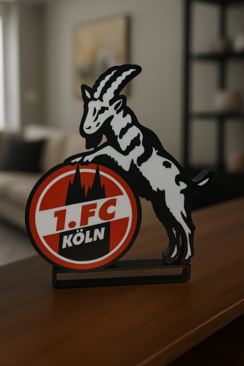 1. FC Köln Geißbock LED Lampe auf unseren langen standfuß stehend