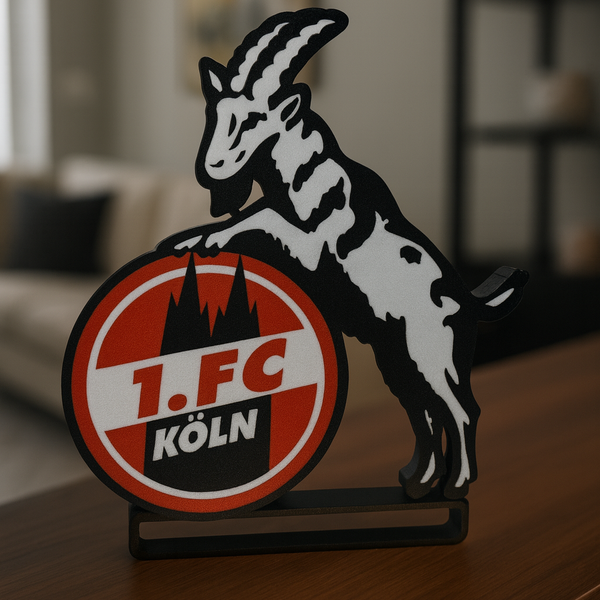1. FC Köln Geißbock LED Lampe auf unseren langen standfuß stehend