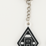 Nahaufnahme des Borussia Mönchengladbach Schlüsselanhängers mit feiner 3D-Druckstruktur und Metallkette
