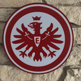 „Schwarz-rote Fanlampe für Eintracht-Frankfurt-Fans mit hell beleuchtetem Symbol.“