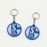 FC Schalke 04 Schlüsselanhänger aus PLA 3D-Druck in Blau und Weiß auf hellem Hintergrund