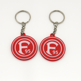 Fortuna Düsseldorf Schlüsselanhänger aus PLA 3D-Druck in Rot und Weiß auf weißem