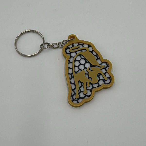 Luxuriöser Schlüsselanhänger mit goldener Optik, inspiriert vom legendären Lamborghini-Bullen