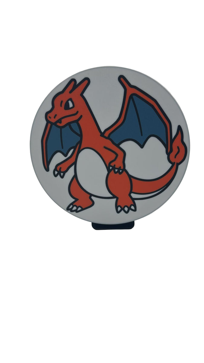 Glurak LED-Leuchtschild an der Wand in leuchtendem Orange