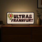 Detailaufnahme Ultras Frankfurt LED Lampe mit klarer Kontur und weißer Beleuchtung“
