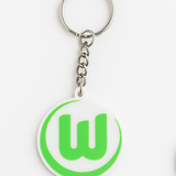 VfL Wolfsburg Schlüsselanhänger aus PLA 3D-Druck in Grün und Weiß auf hellem Hintergrund