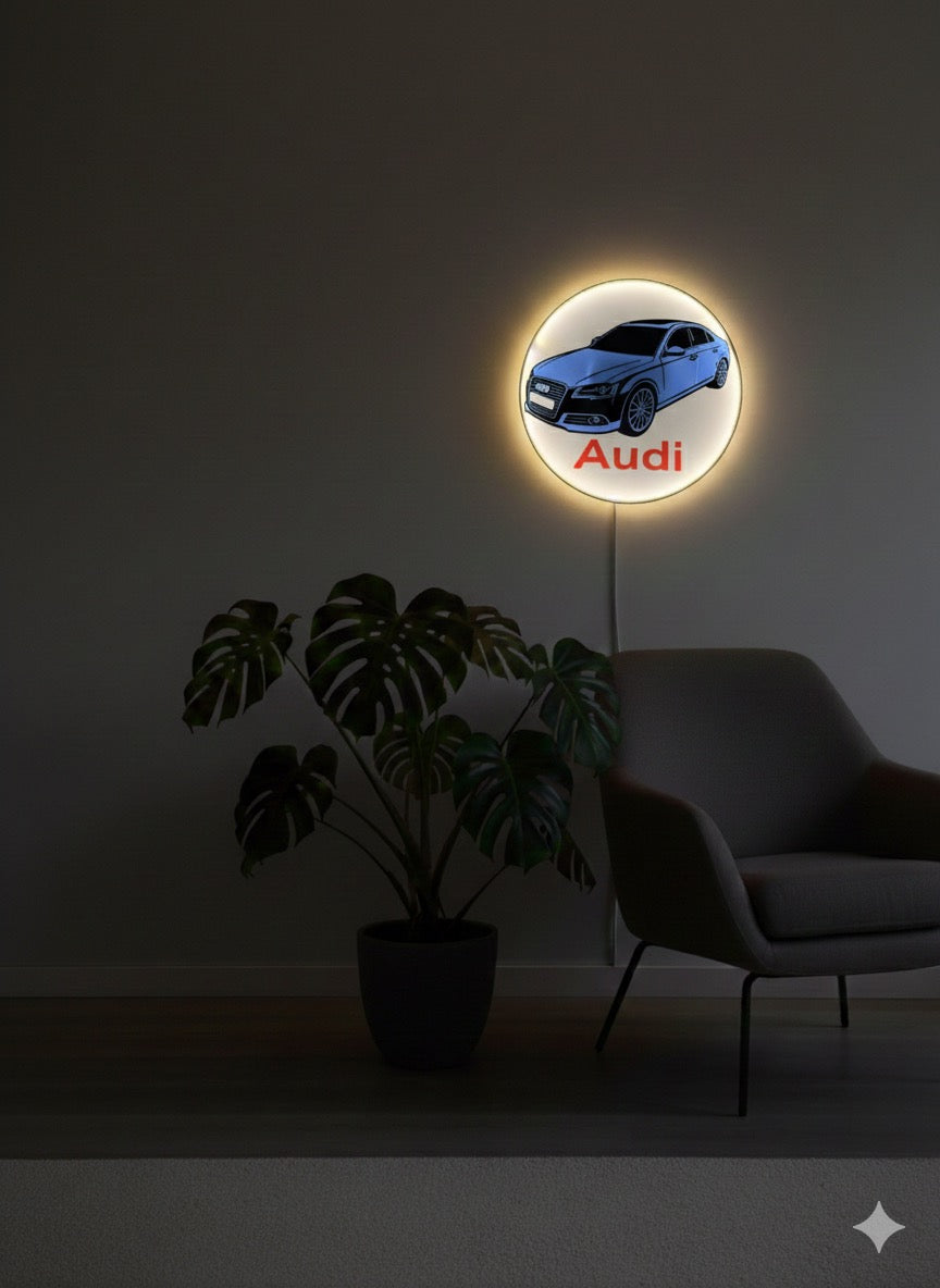 Runde Audi LED-Lampe, 23 cm, Auto-Motiv, 3D-gedruckt