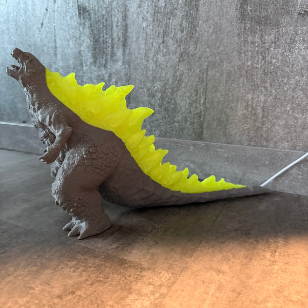 Godzilla LED-Lampe in Grau und Silber, frei stehende 3D-Figur