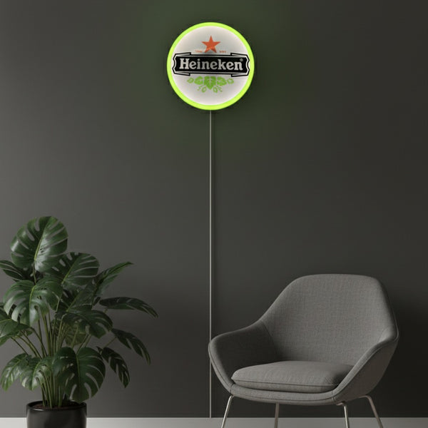 Runde Heineken LED-Lampe in 23 cm, 3D-gedrucktes Bier-Logo, Frontansicht