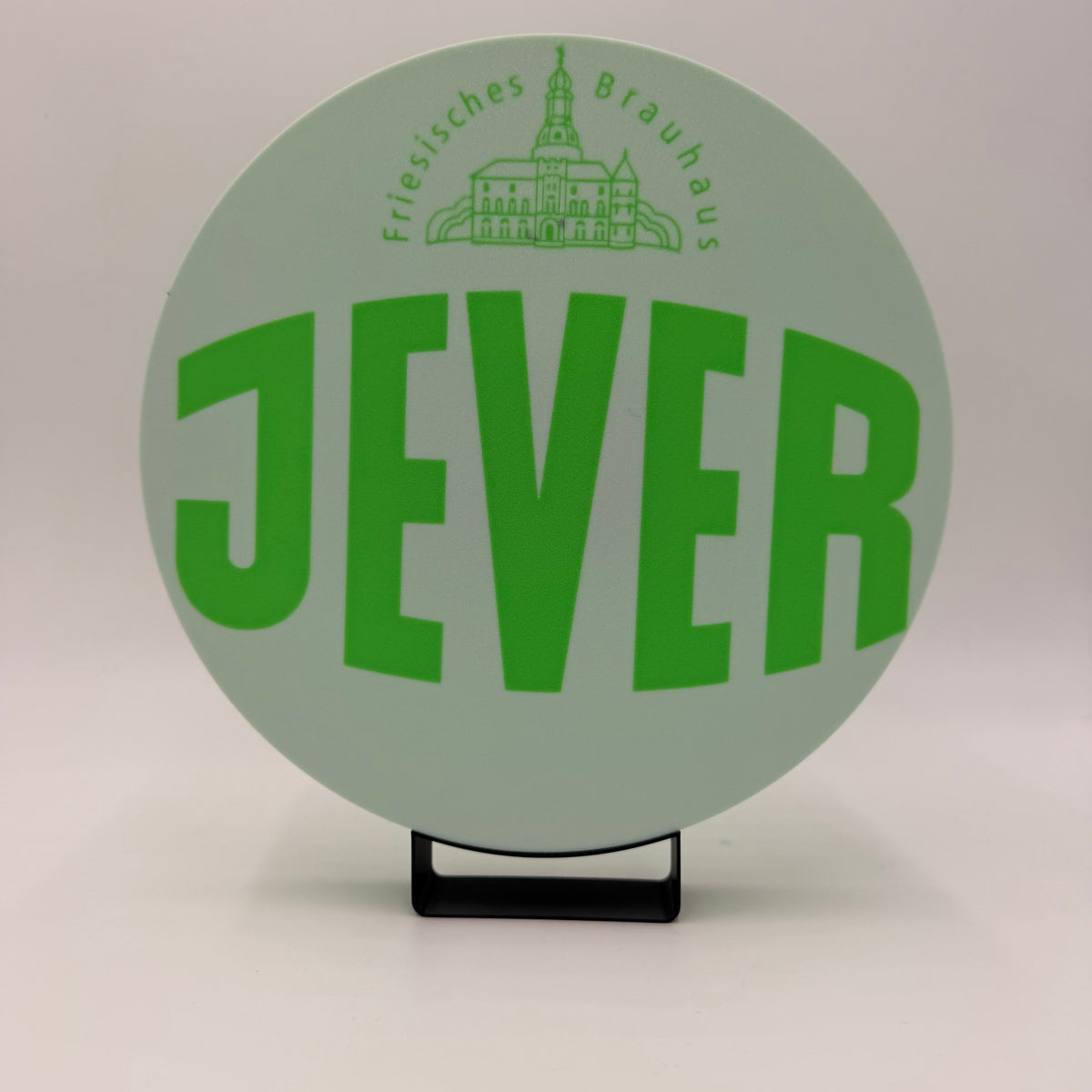 Runde Jever LED-Lampe in 23 cm, 3D-gedrucktes Logo, Frontansicht