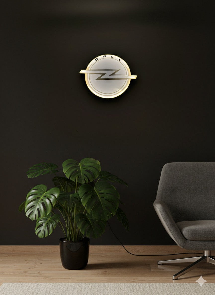 Opel LED-Lampe rund, 33 cm Größe, beleuchtetes Logo