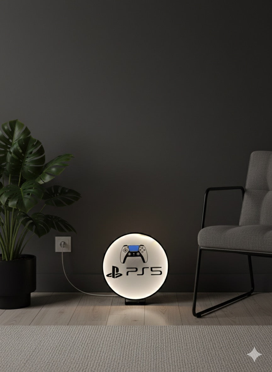 Runde PlayStation LED-Lampe in 23 cm, 3D-gedrucktes Logo, Frontansicht