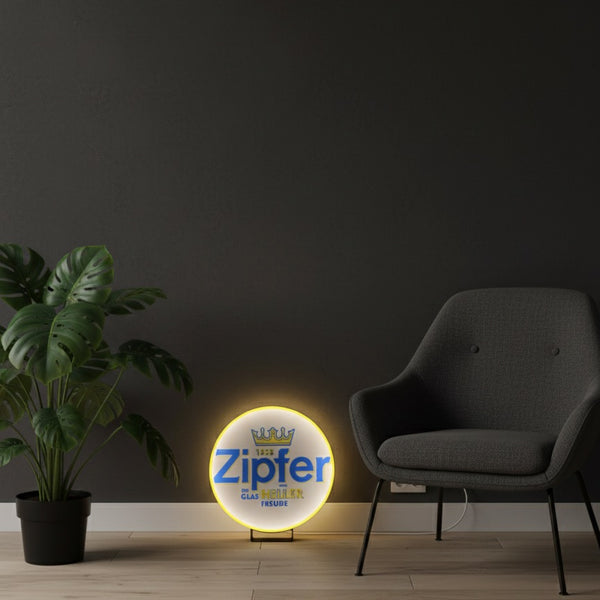 Runde Zipfer LED-Lampe in 23 cm, 3D-gedrucktes Bier-Logo, Frontansicht